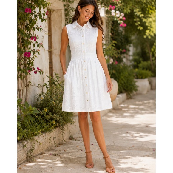 kate spade new york Dresses & Skirts - Kate Spade New York White Cotton Eyelet Sleeveless Button Front Dress *Altered